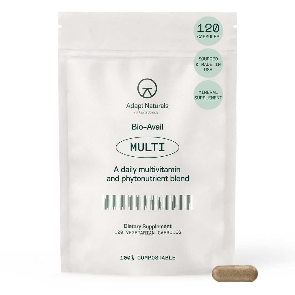 Adapt Naturals multivitamin bottle closeup for daily wellness support.
