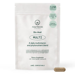 Adapt Naturals multivitamin bottle closeup for daily wellness support.