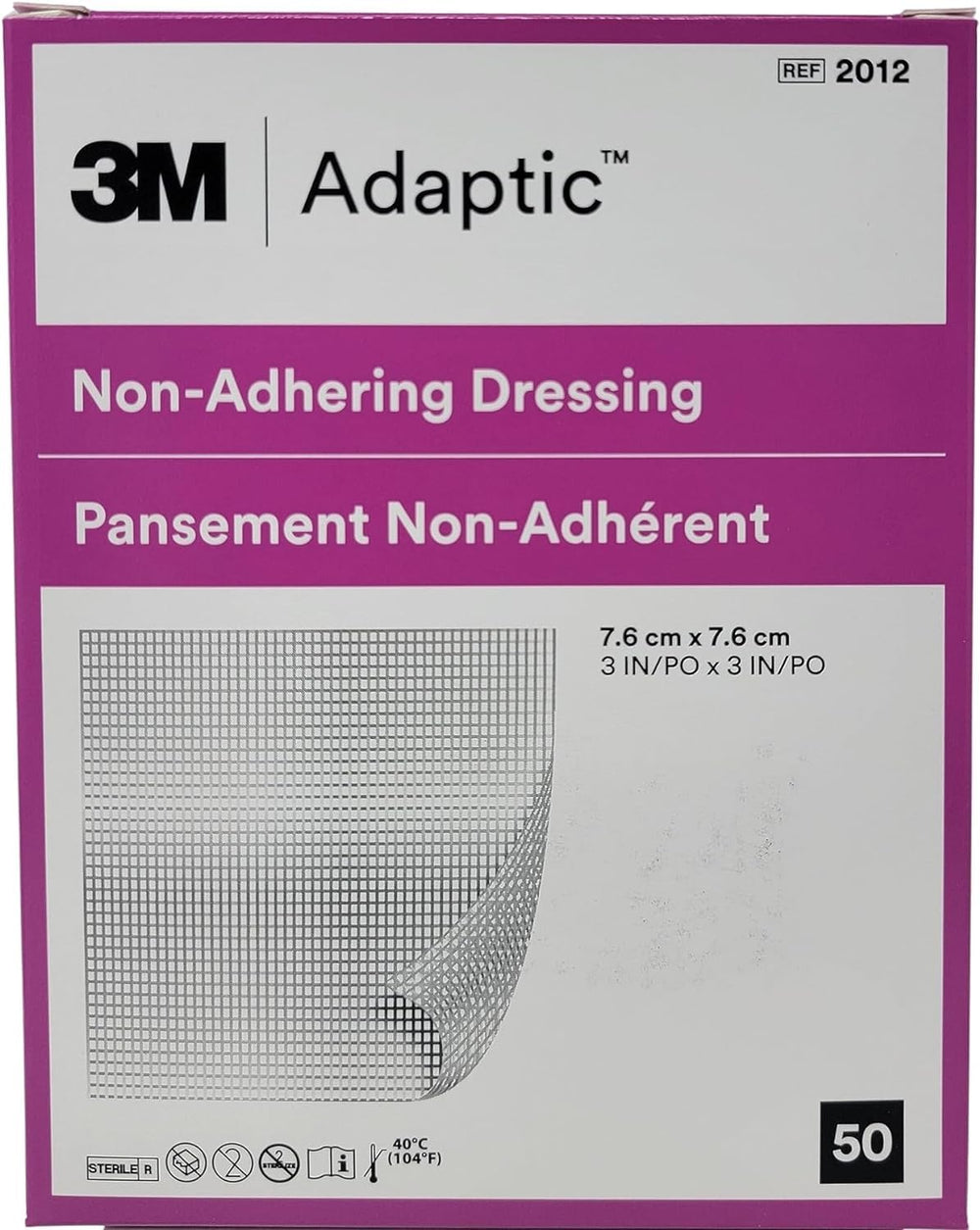 Adaptic non-adherent dressing 3x3 box of 50, protects wounds while easing removal.