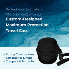 Adaptive Sound Technologies LectroFan Micro case—open zipper shows organized cable pocket for easy access.