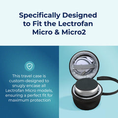 Adaptive Sound Technologies LectroFan Micro case—side pocket illustrates compact size ideal for travel.