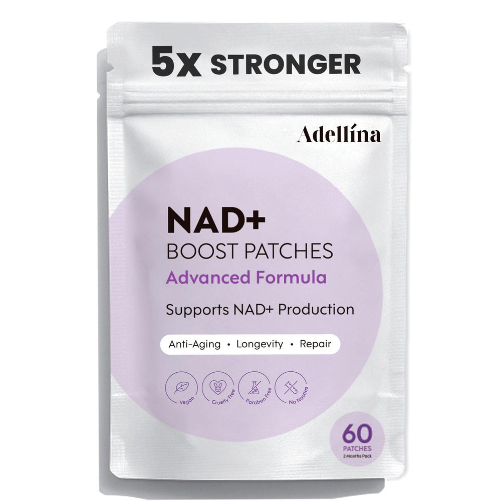 Adellina NAD+ patch on skin showing gradual 8-hour release for daily use