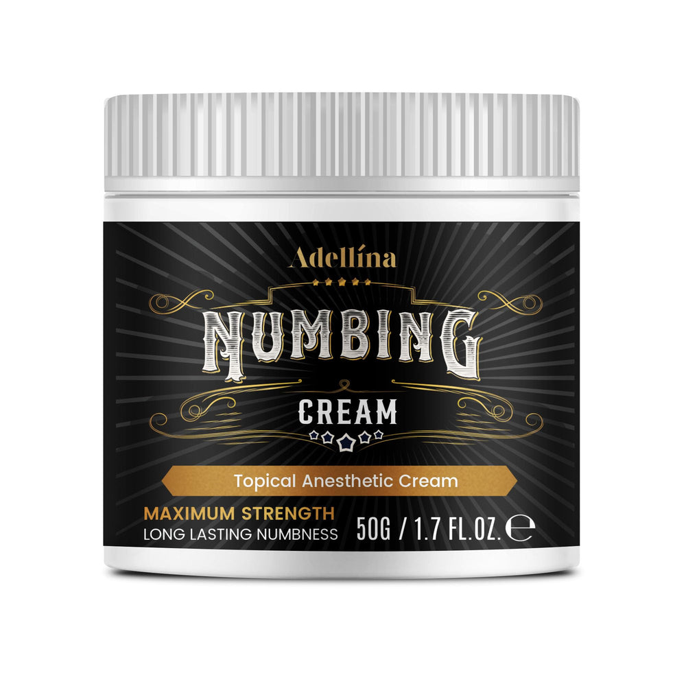 Adellina Numbing Cream bottle showing cooling sensation on contact