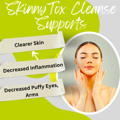 Advanced Bionetix Skinnytox label close-up highlighting probiotic blend for gut balance.