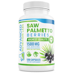 Advanced Nutrition Labs Saw Palmetto berries bottle with potent 1500 mg daily support