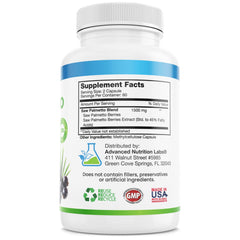 Advanced Nutrition Labs Saw Palmetto extract 45 percent fatty acids vial shows standardized potency