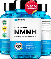 AdvantageNutra Liposomal NMNH 500mg bottle for convenient daily NAD+ support and easy dosing.