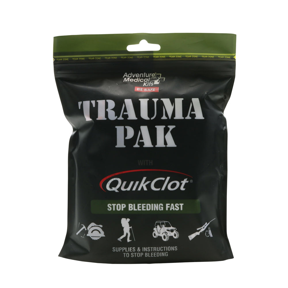 Adventure Medical Kits Trauma Pak with QuikClot gauze for rapid bleeding control in emergencies.