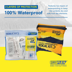 Adventure Medical Kits DryFlex bag protects contents in rain, sweat, and splashes.