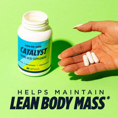 AdvoCare Catalyst ingredient panel emphasizes L-Arginine and L-Glutamine for muscle support.