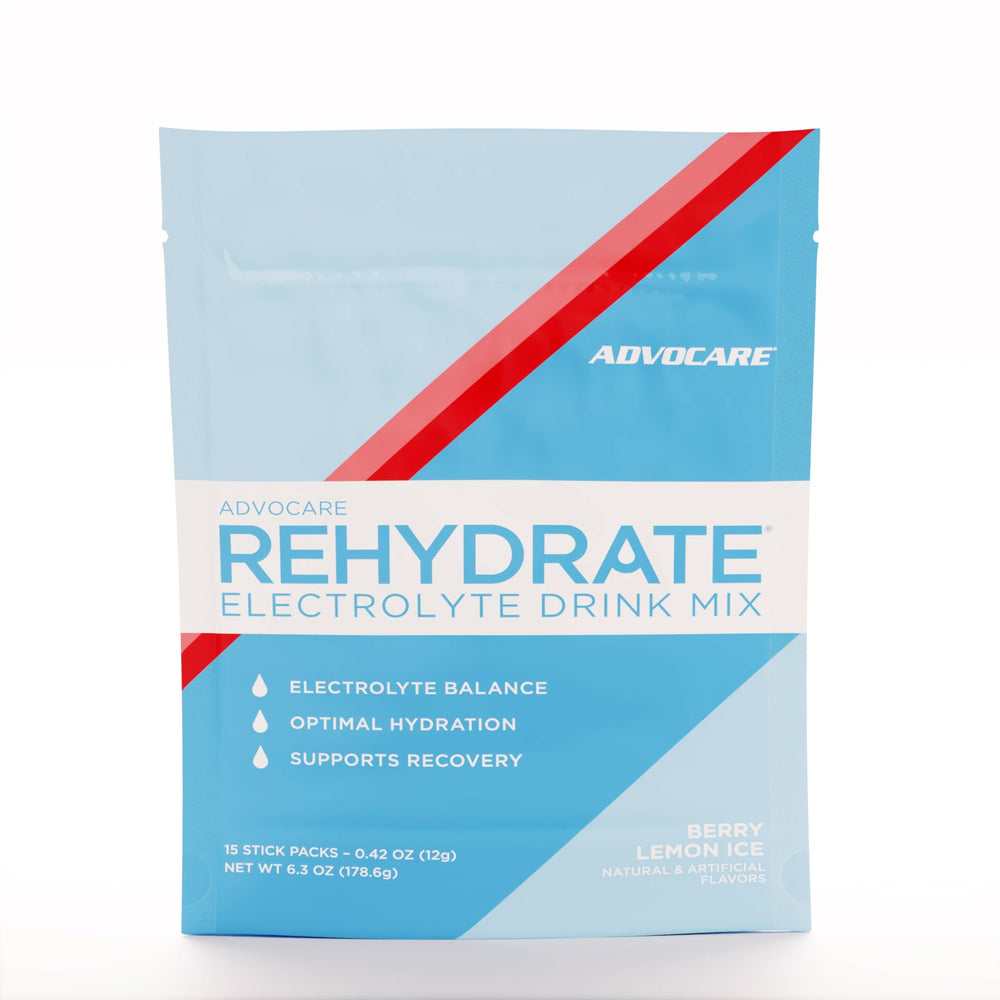 AdvoCare Rehydrate berry lemon ice stick pack for convenient on-the-go hydration