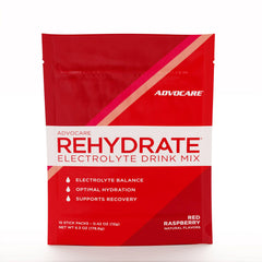AdvoCare Rehydrate box front with 15-stick packs for on-the-go hydration