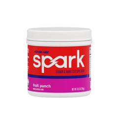 AdvoCare Spark Fruit Punch tub with a vibrant energy drink impression and focus support