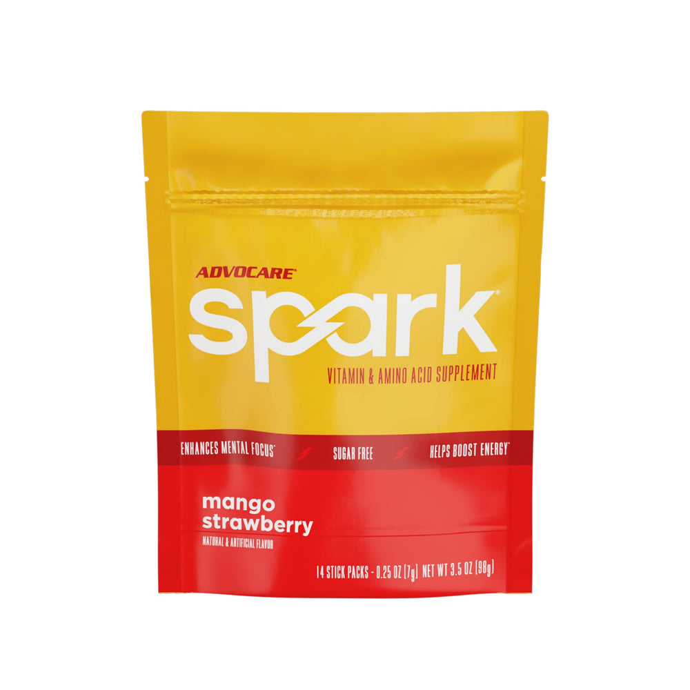 AdvoCare Spark mango strawberry stick-pack for convenient on-the-go energy