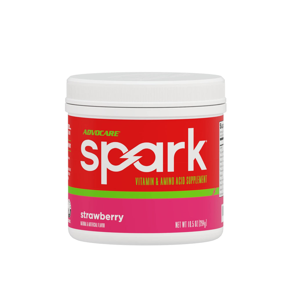 AdvoCare Spark strawberry tub front view showing flavor and packaging