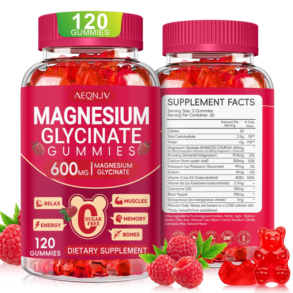 AEQNJV Magnesium Glycinate Gummies bottle front for daily sugar-free wellness.