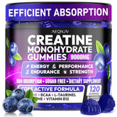 AEQNJV Creatine Gummies bottle shows 9,000 mg per serving for powered workouts.