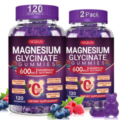 AEQNJV Magnesium Glycinate Gummy bottle front view highlighting the 600 mg formula for daily support.