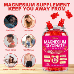 AEQNJV magnesium glycinate gummies close-up of ingredients with CoQ10 and vitamin D.