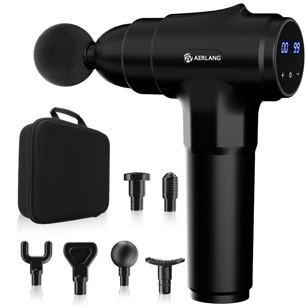 AERLANG massage gun front view showing deep tissue percussion for athletes' recovery.