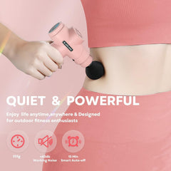 AERLANG Mini Massage Gun Pink back view, easy handling and storage.