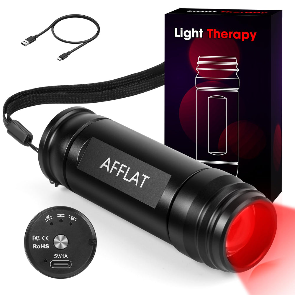 AFFLAT Red Light Therapy Flashlight front view for portable skin and joint care