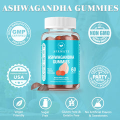 AFXMATE Ashwagandha Gummies produced in a GMP facility for quality assurance.