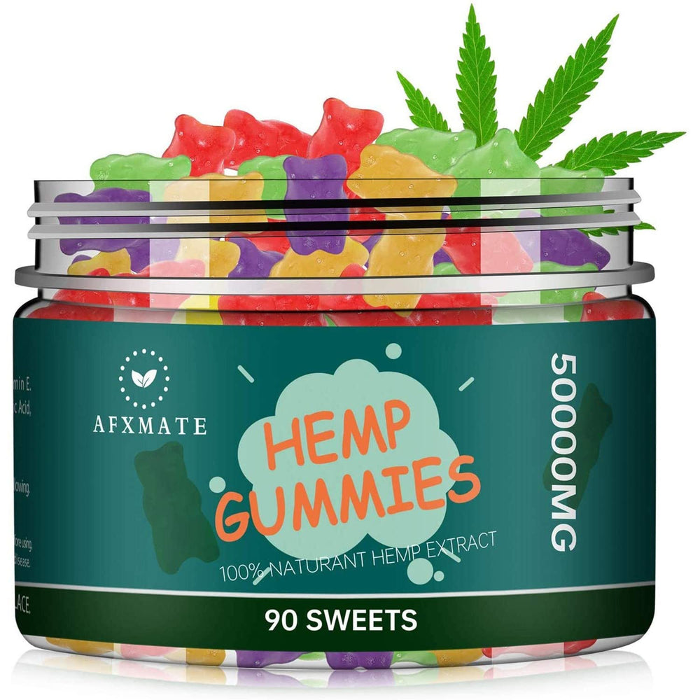 AFXMATE hemp gummies jar front view showing 90-piece bottle