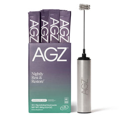 AG1 AGZ Sleep Drink chocolate mint pack promotes a calming bedtime routine.