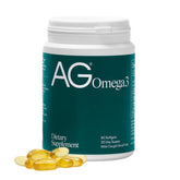 AG1 Omega3 fish oil softgels bottle shown for daily heart and brain support