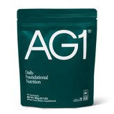 AG1 refill pouch front view showing convenient daily use for busy lifestyles.
