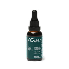 AG1 Vitamin D3+K2 Drops bottle highlights easy oil-based formula for daily absorption.