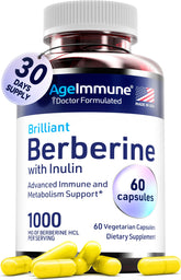 AgeImmune Berberine capsules 500mg, smooth and easy to swallow for daily metabolism support.