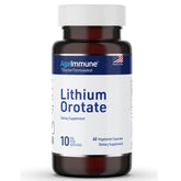 AgeImmune Lithium Orotate capsule close-up showing a 10 mg daily dose.