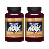 Ageless Male Max bottle close-up highlighting daily vitality support for workouts.