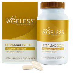 Ageless Foundation Ultramax Gold bottle for daily wellness support.