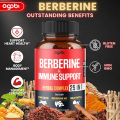Agobi Premium Berberine label design emphasizes vegan, gluten-free, non-GMO attributes