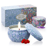 AGOL 2-pack scented candles in floral-fragrance tin create a relaxing atmosphere.