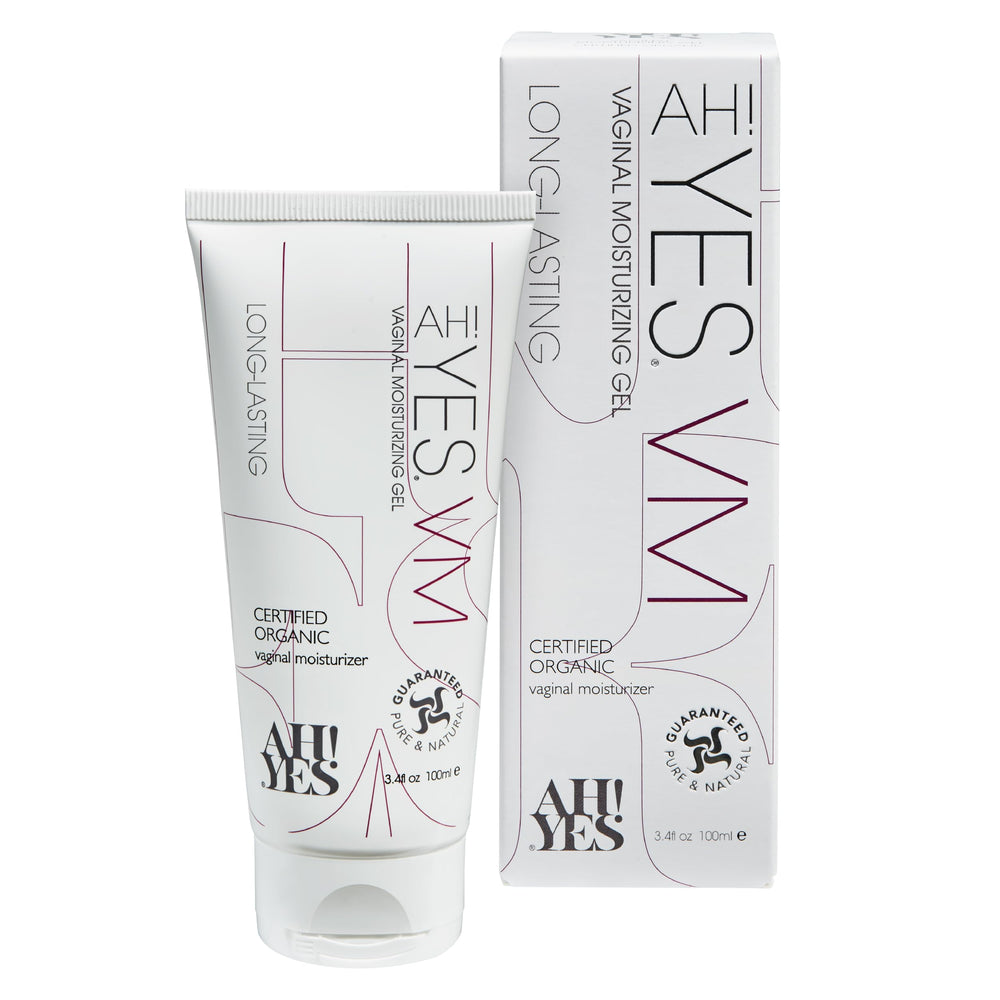 AH! YES VM bottle front view showing compact packaging for quick moisture relief.