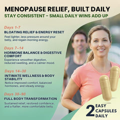 Aidavera menopause bottle cap image suggests everyday two-capsule routine.