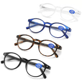 AIKLLY round black reading glasses with spring hinges for daily comfort.