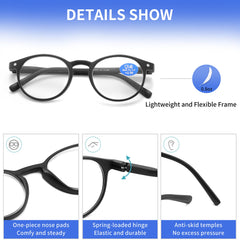 AIKLLY round frosted transparent reading glasses preserve true color clarity.