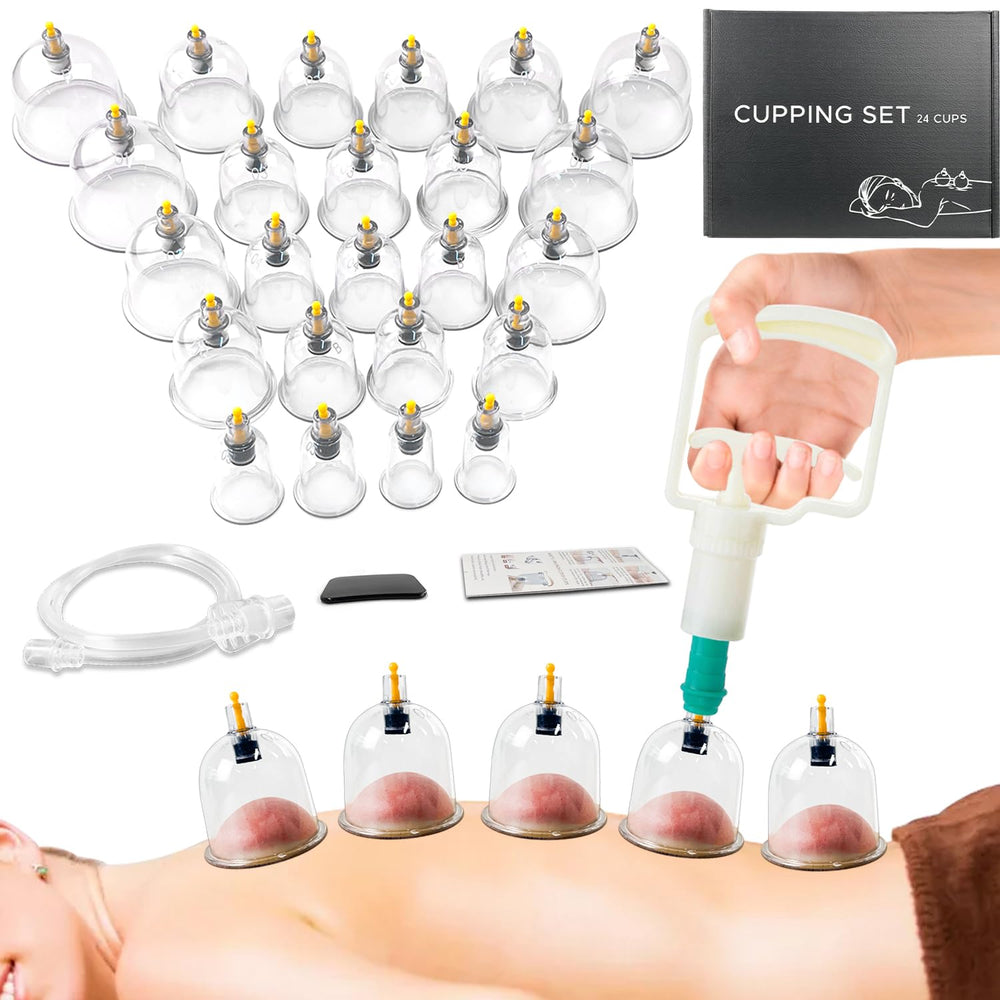AIKOTOO cupping set with 24 cups and pump for safer, controllable suction at home.
