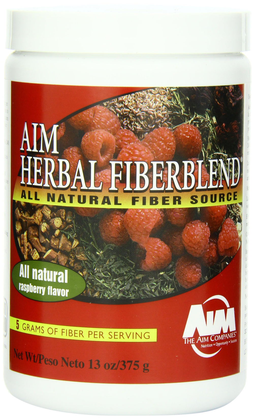 AIM Herbal Fiberblend raspberry powder canister ready for daily fiber routine