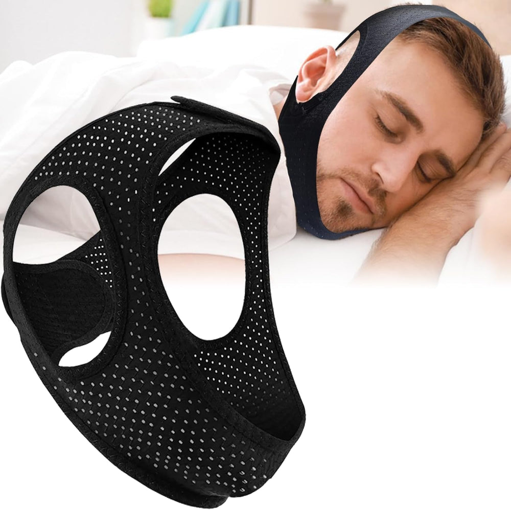 AIR BLOW Chin Strap close-up shows breathable material for comfortable all-night wear.