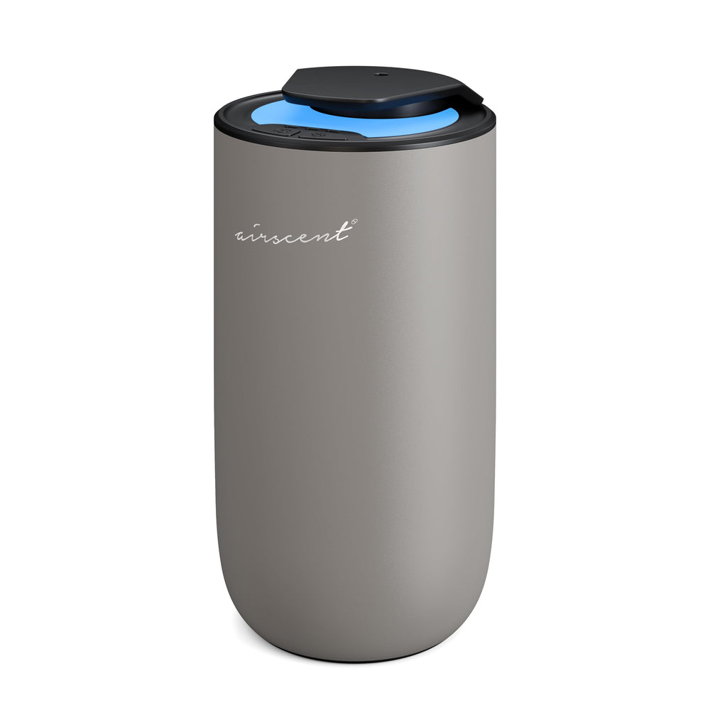 Air-Scent Mini Waterless Diffuser in silver finish, front view for subtle home fragrance.