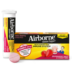 Airborne Very Berry effervescent tablets in jar for immune support