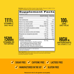 Airborne zinc 73% DV nutrition panel on packaging