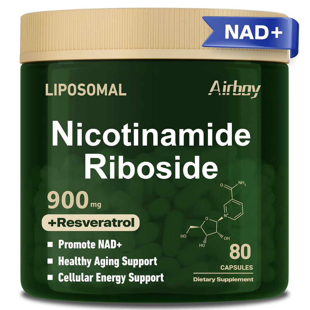 Airboy NAD+ bottle front view highlighting liposomal NR formula for daily energy.