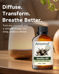 Airoomoil Vanilla oil packaging in amber bottle preserves scent and purity